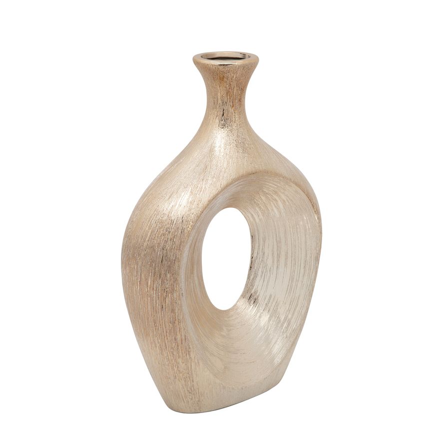 Sagebrook - 18" Glass Vase With Metal Rim
