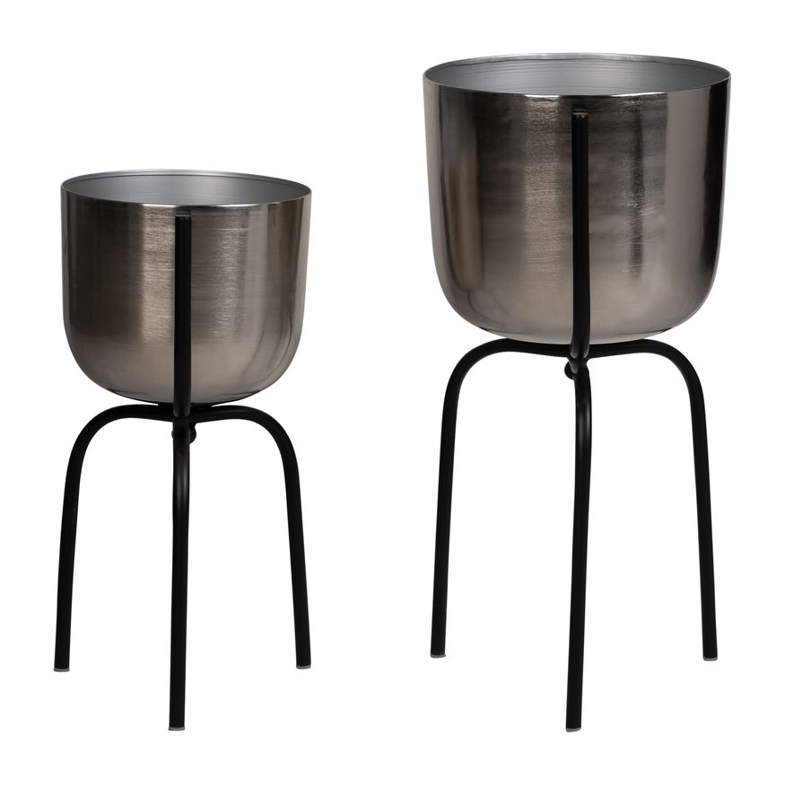 Sagebrook 20" Metal Planter On Tripod - Silver/Black