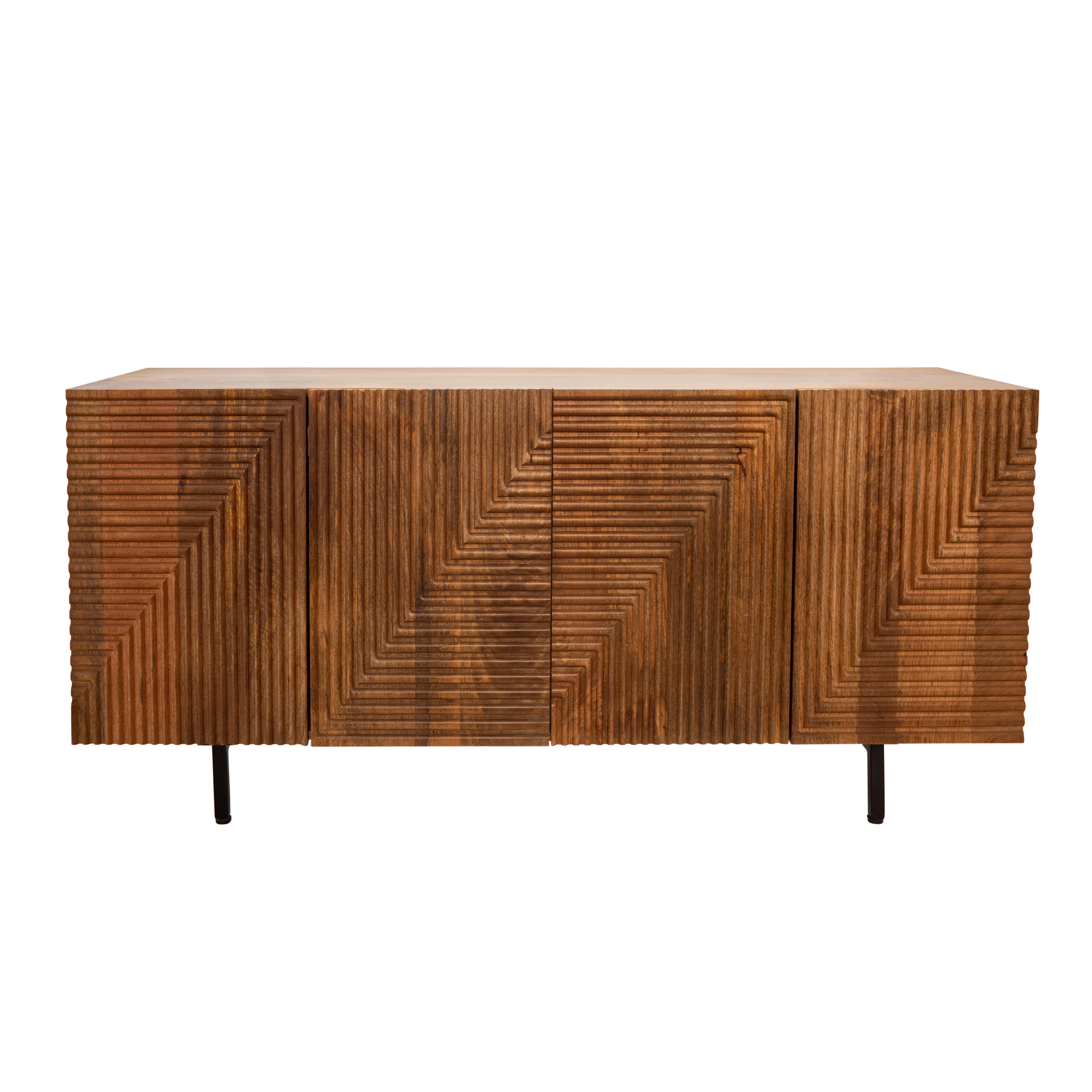 Sagebrook - Wood 4-Door Fluteboard Cabinet in Brown