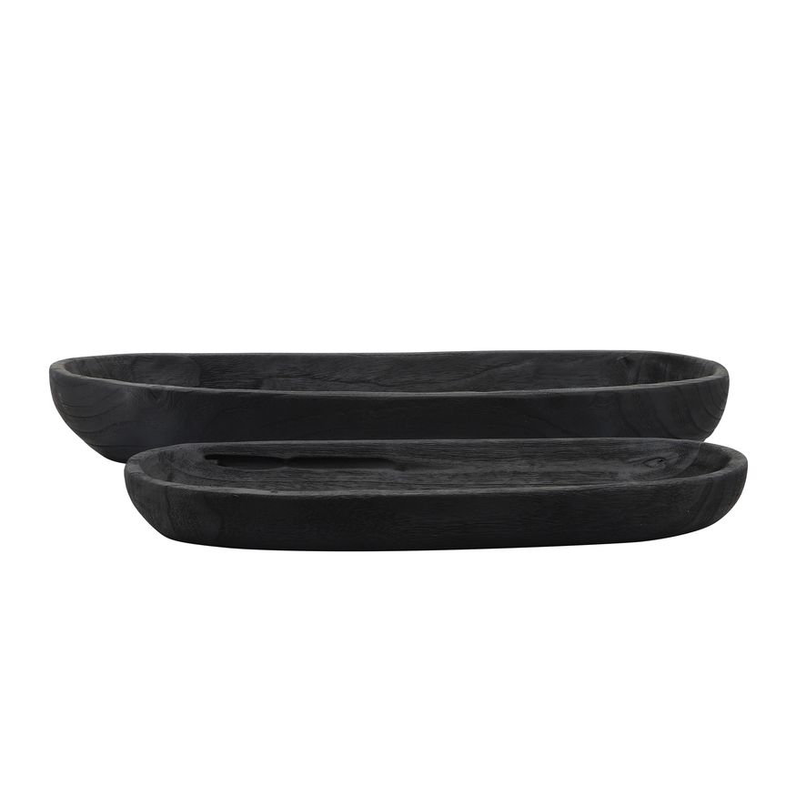 Sagebrook 18"/24" Wood Decor Plates (Set Of 2) - Black