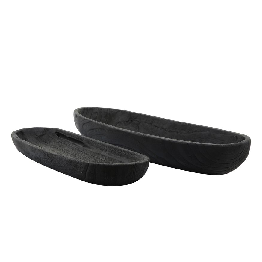 Sagebrook 18"/24" Wood Decor Plates (Set Of 2) - Black