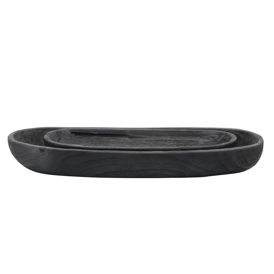 Sagebrook 18"/24" Wood Decor Plates (Set Of 2) - Black