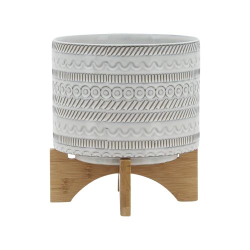 Sagebrook 8" Tribal Planter With Wood Stand - Beige