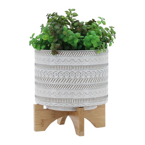 Sagebrook 8" Tribal Planter With Wood Stand - Beige