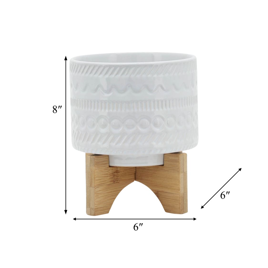 Sagebrook 5" Tribal Planter With Wood Stand - White