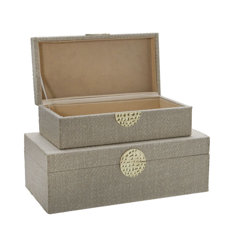 Sagebrook 10"/12" Wood Box With Medallion (Set Of 2) - Ivory/Gold