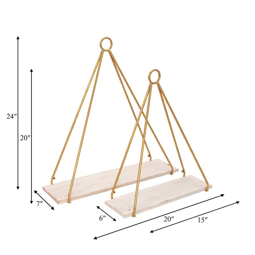 Sagebrook - Metal/Wood Triangle Shelf (Set Of 2) in White/Gold