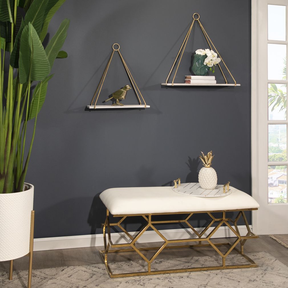 Sagebrook - Metal/Wood Triangle Shelf (Set Of 2) in White/Gold