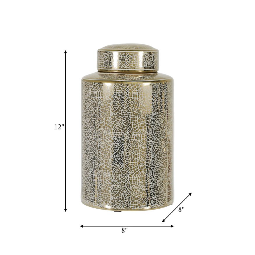 Sagebrook 12" Ceramic Jar - Crackle Gold