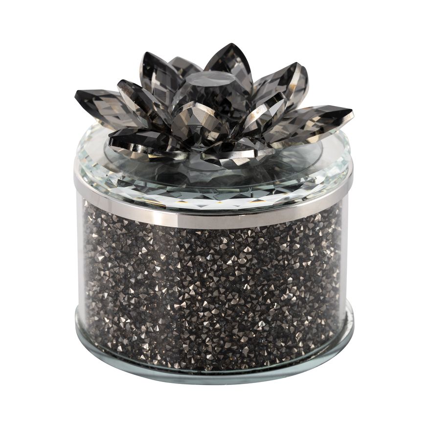 Sagebrook 4" Crystal Round Lotus Box - Smoke
