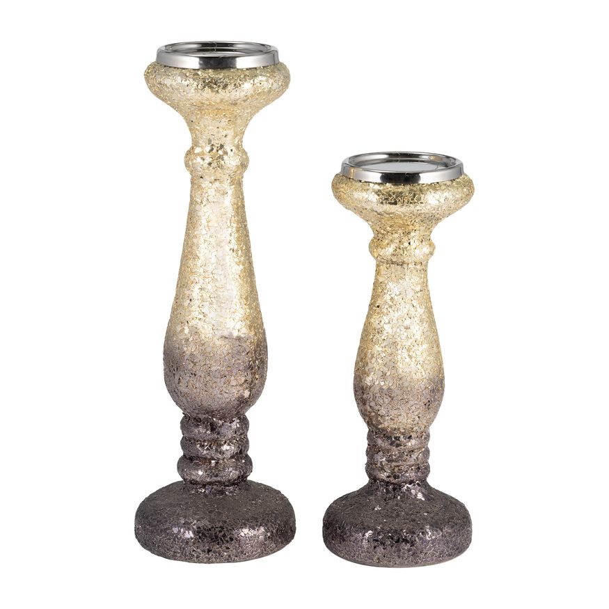 Sagebrook 12" Plum Crackled Candle Holder - Gold Purple