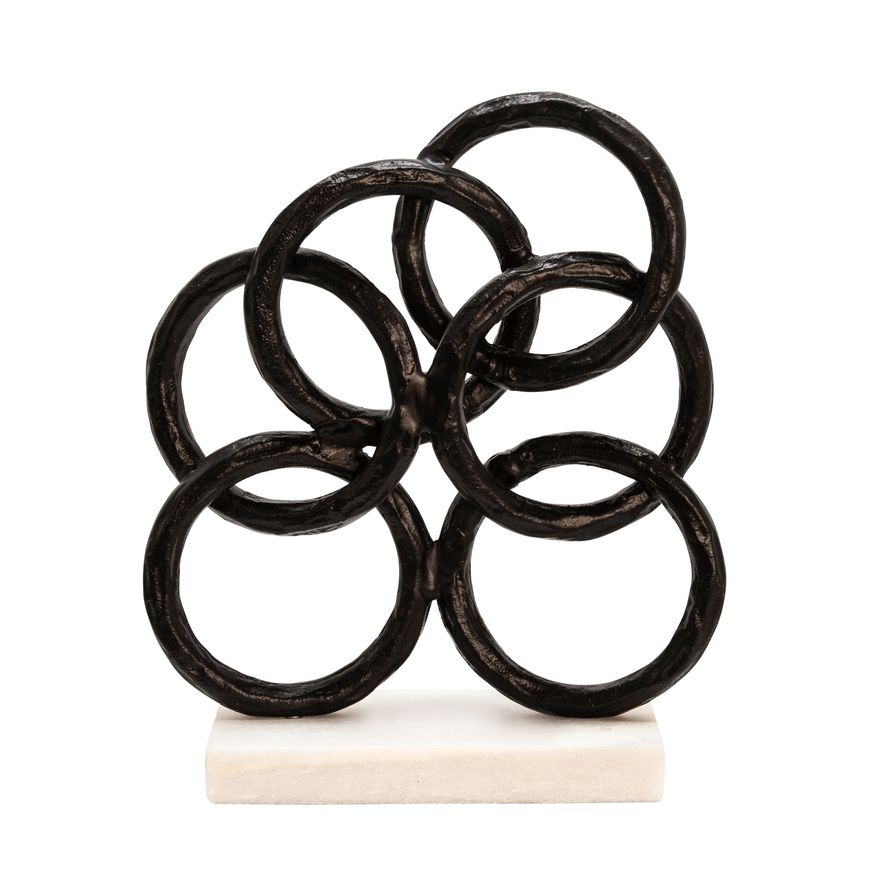Sagebrook - 13" Metal Rings On Marble Base in Black