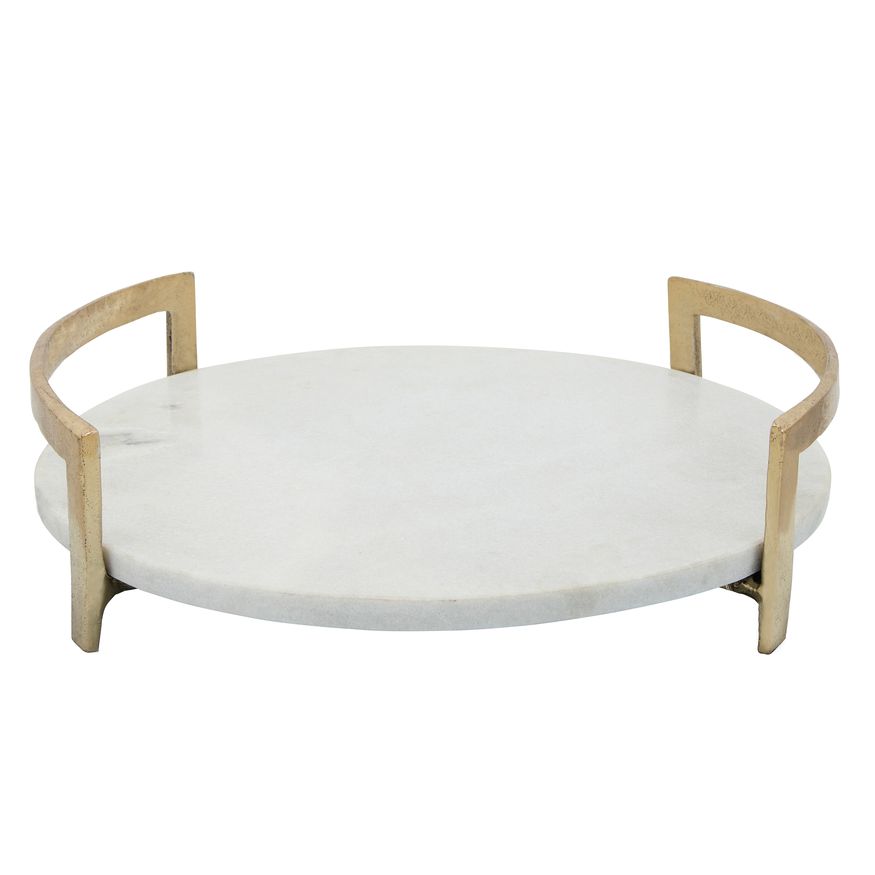 Sagebrook - 14" Metal Tray With Marble in Gold