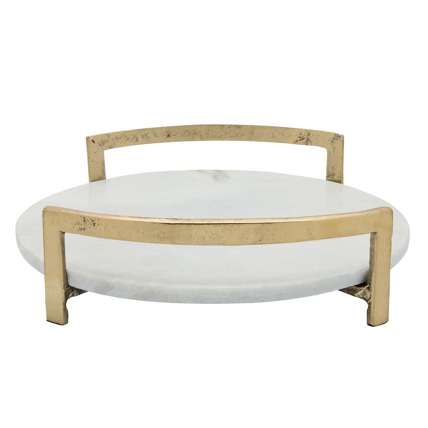 Sagebrook - 14" Metal Tray With Marble in Gold