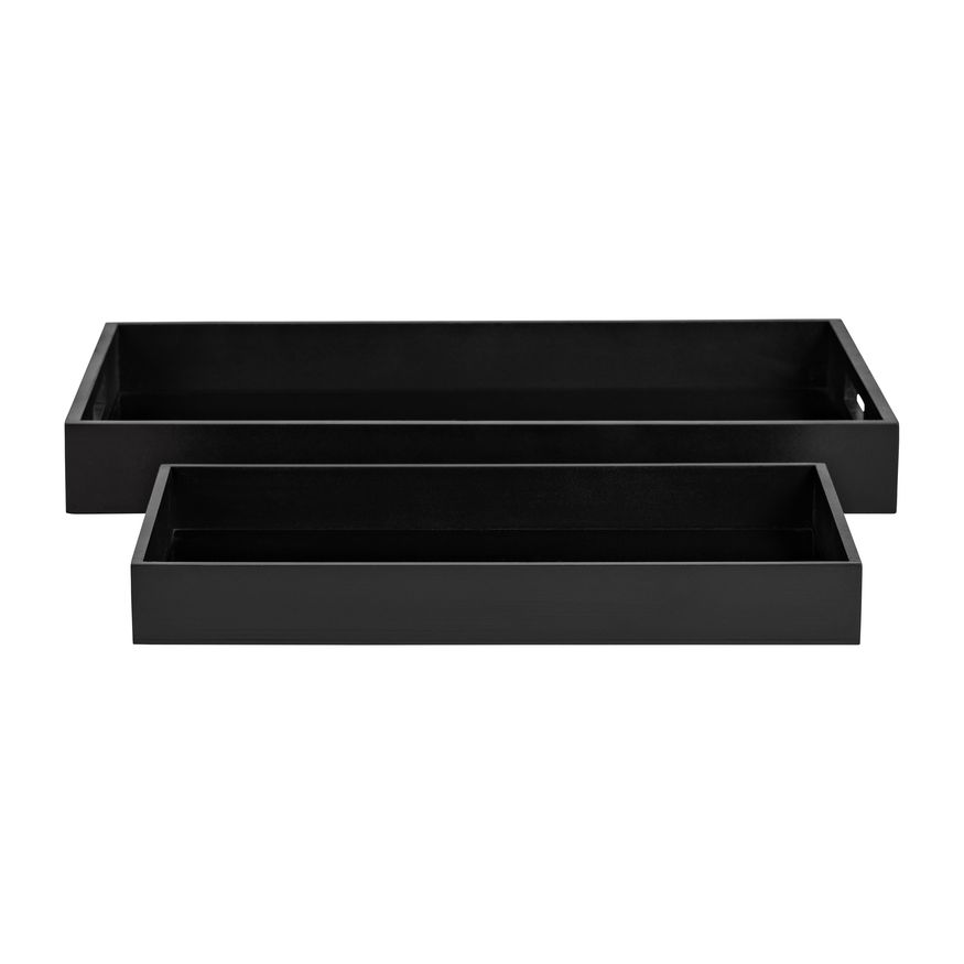 Sagebrook - 14"/18" Wood/Glass Reactangular Trays (Set Of 2) in Black