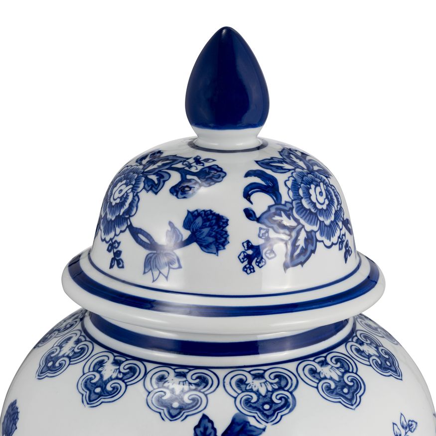 Sagebrook 18" Ceramic Temple Jar Bird/Flower - Blue