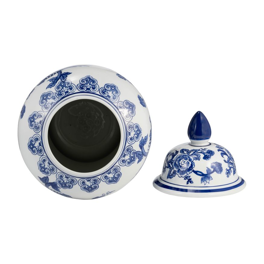 Sagebrook 18" Ceramic Temple Jar Bird/Flower - Blue