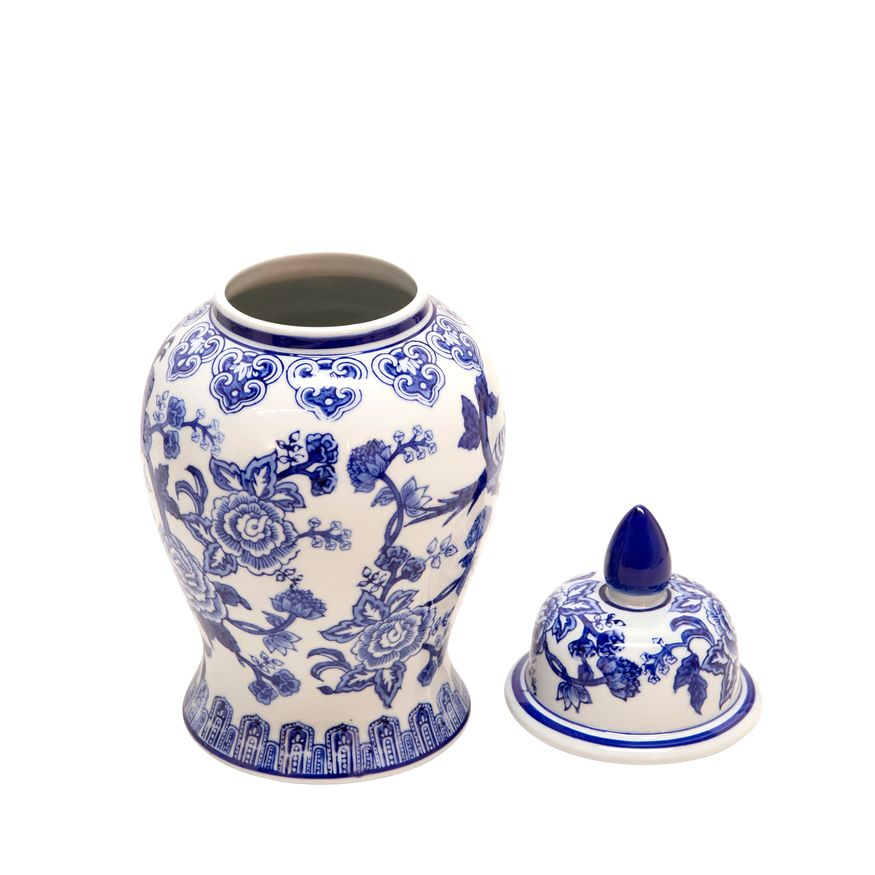 Sagebrook 14" Ceramic Temple Jar Bird/Flower - Blue