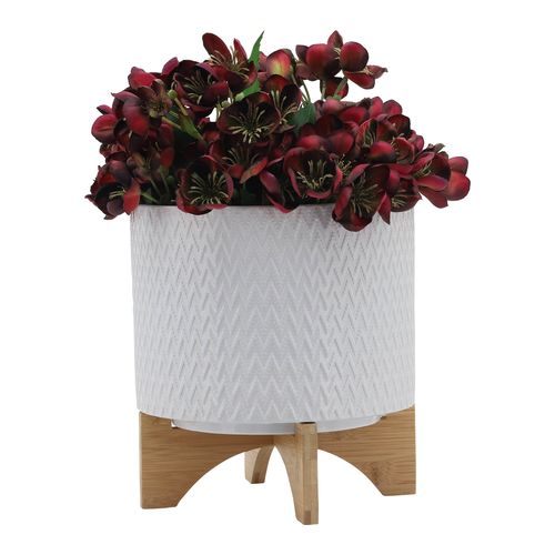 Sagebrook 10" Chevron Planter With Stand - White