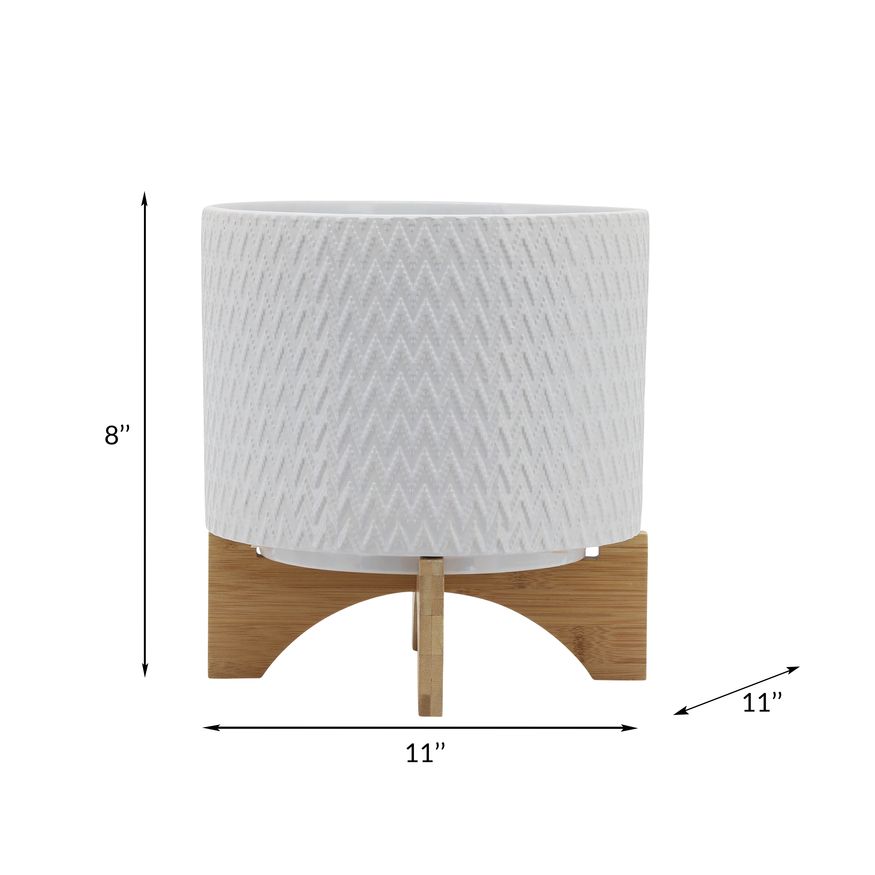 Sagebrook 10" Chevron Planter With Stand - White