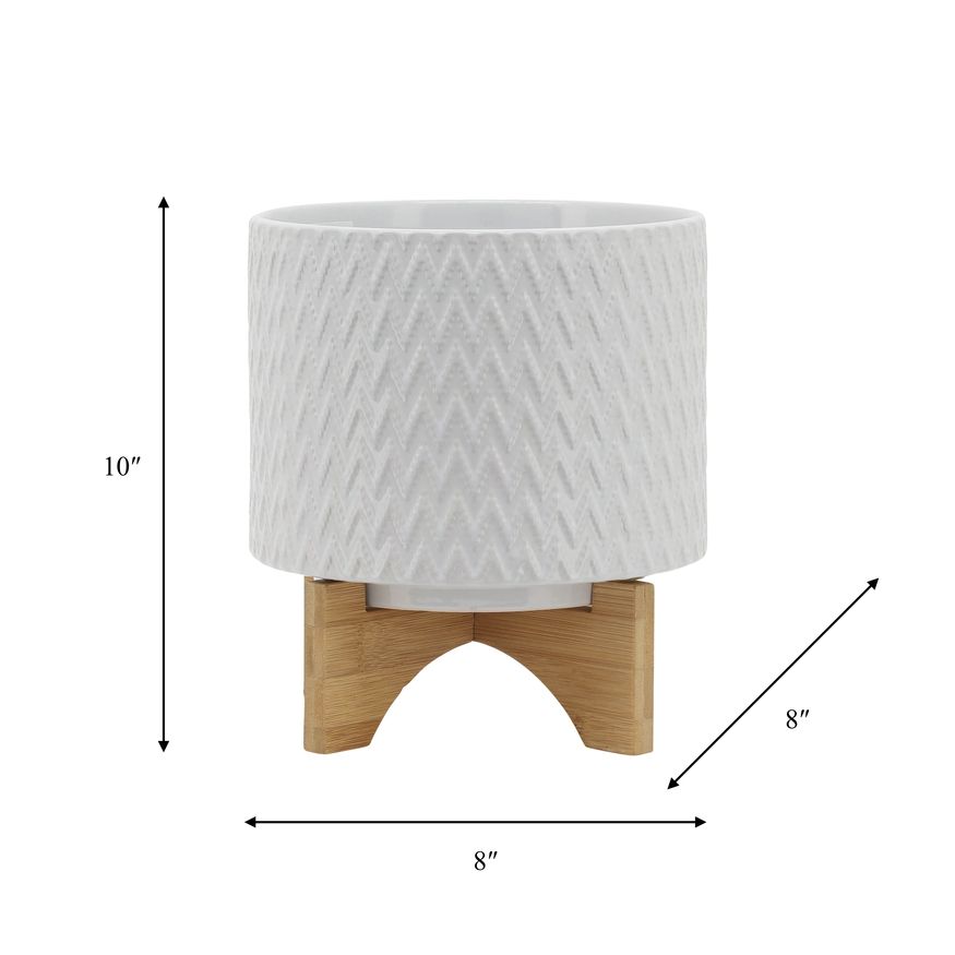 Sagebrook 8" Chevron Planter With Stand - White