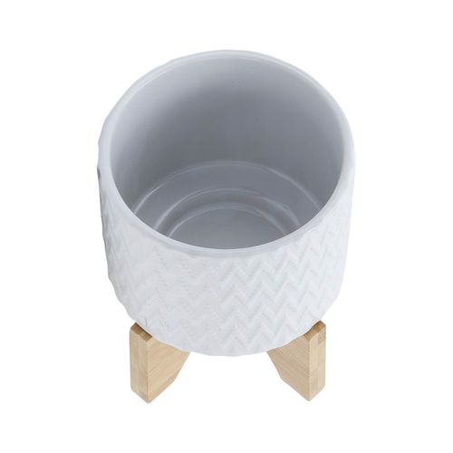 Sagebrook 5" Chevron Planter With Stand - White