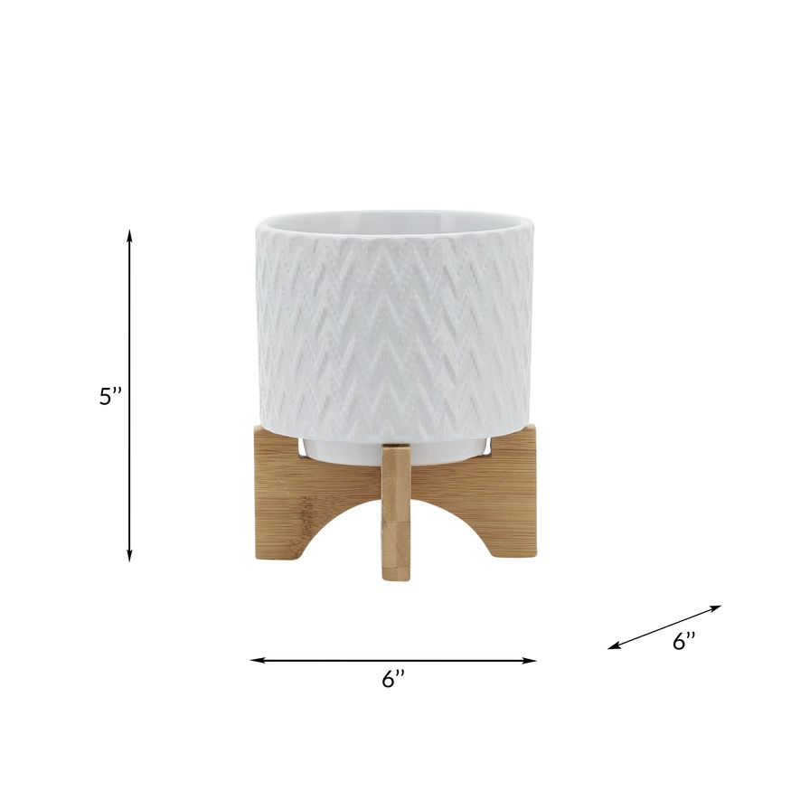 Sagebrook 5" Chevron Planter With Stand - White