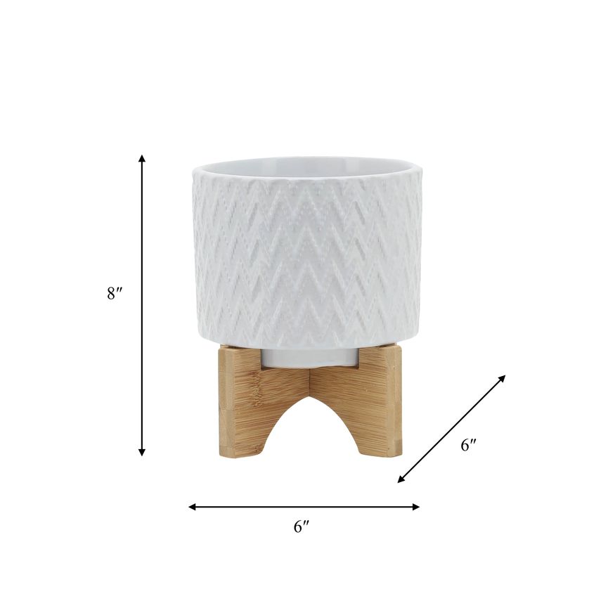 Sagebrook 5" Chevron Planter With Stand - White