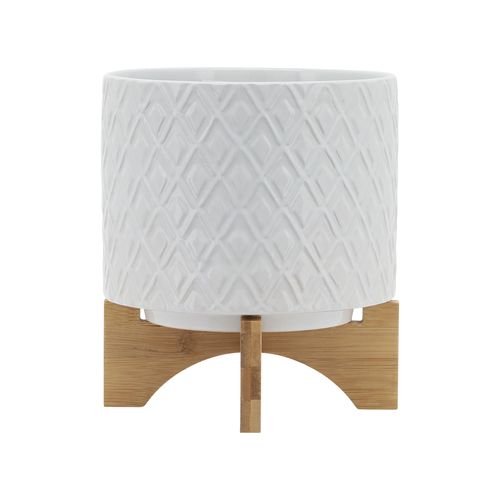 Sagebrook 8" Diamond Planter With Stand - White