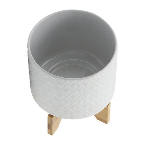 Sagebrook 8" Diamond Planter With Stand - White