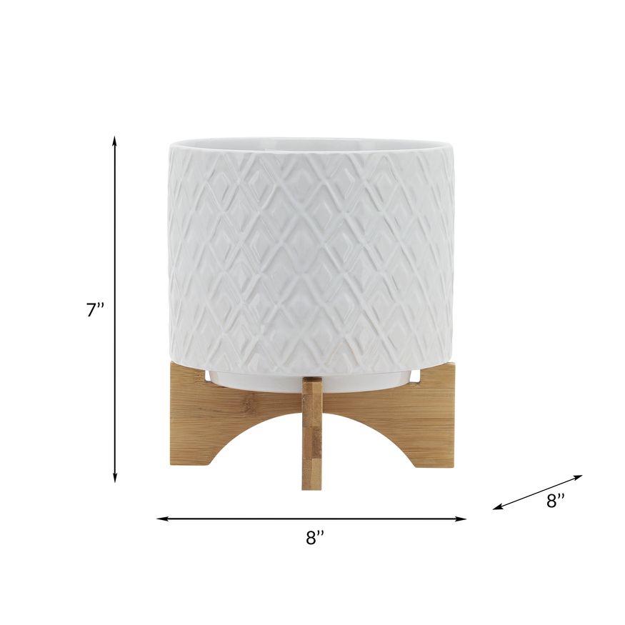 Sagebrook 8" Diamond Planter With Stand - White