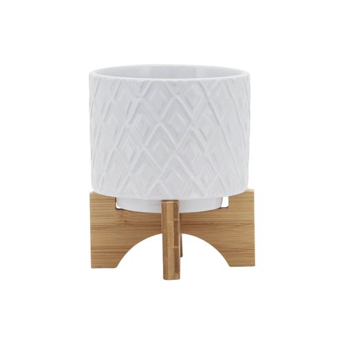 Sagebrook 5" Diamond Planter With Stand - White