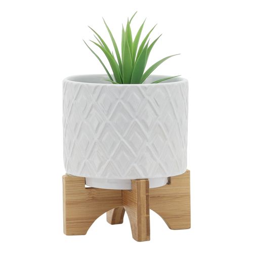 Sagebrook 5" Diamond Planter With Stand - White