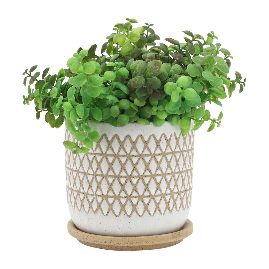 Sagebrook - 5"/6" Criss/Cross Planters With Saucer (Set Of 2) in Beige