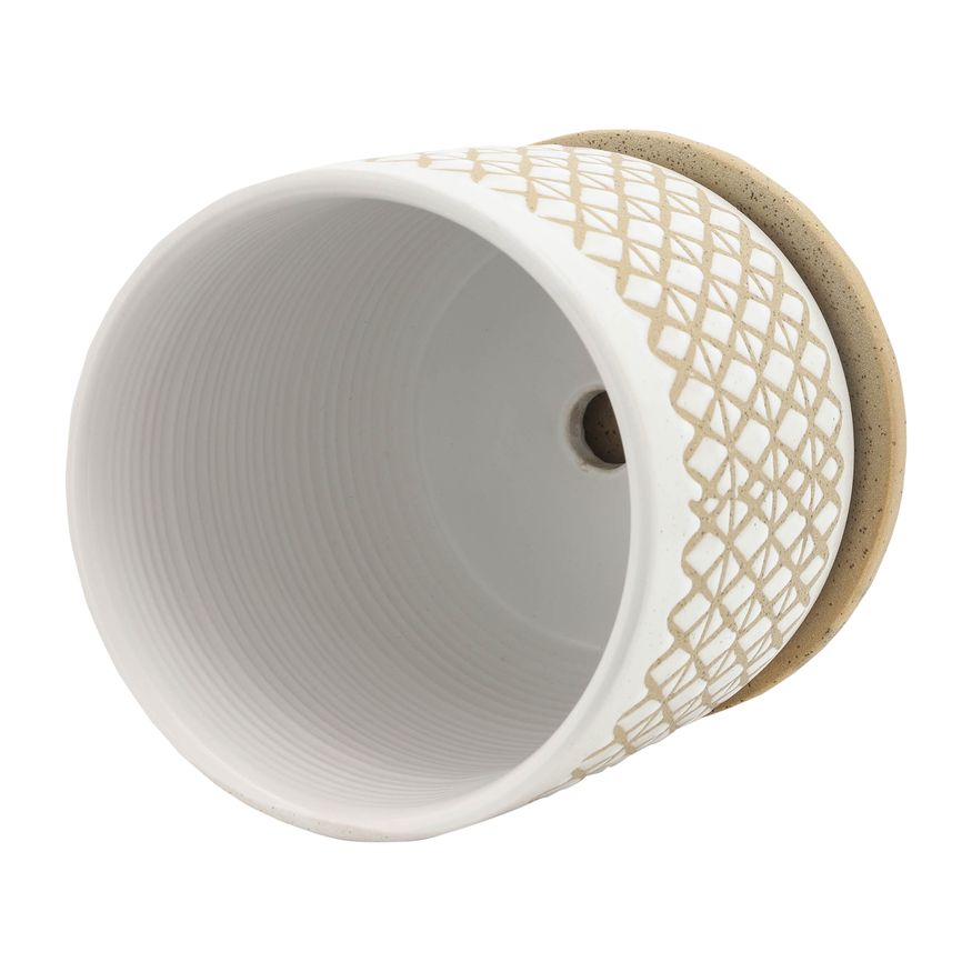 Sagebrook - 5"/6" Criss/Cross Planters With Saucer (Set Of 2) in Beige