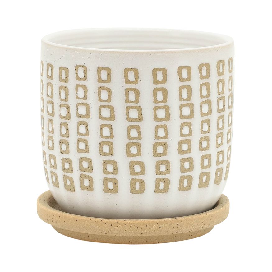 Sagebrook - 5"/6" Ceramic Planters With Saucer (Set Of 2) in Sand