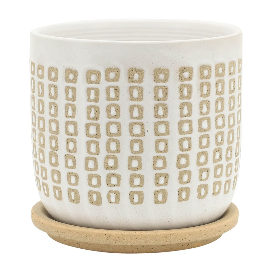 Sagebrook - 5"/6" Ceramic Planters With Saucer (Set Of 2) in Sand