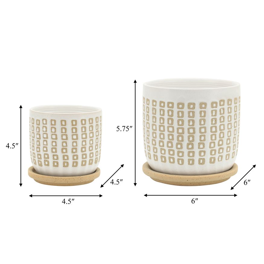 Sagebrook - 5"/6" Ceramic Planters With Saucer (Set Of 2) in Sand