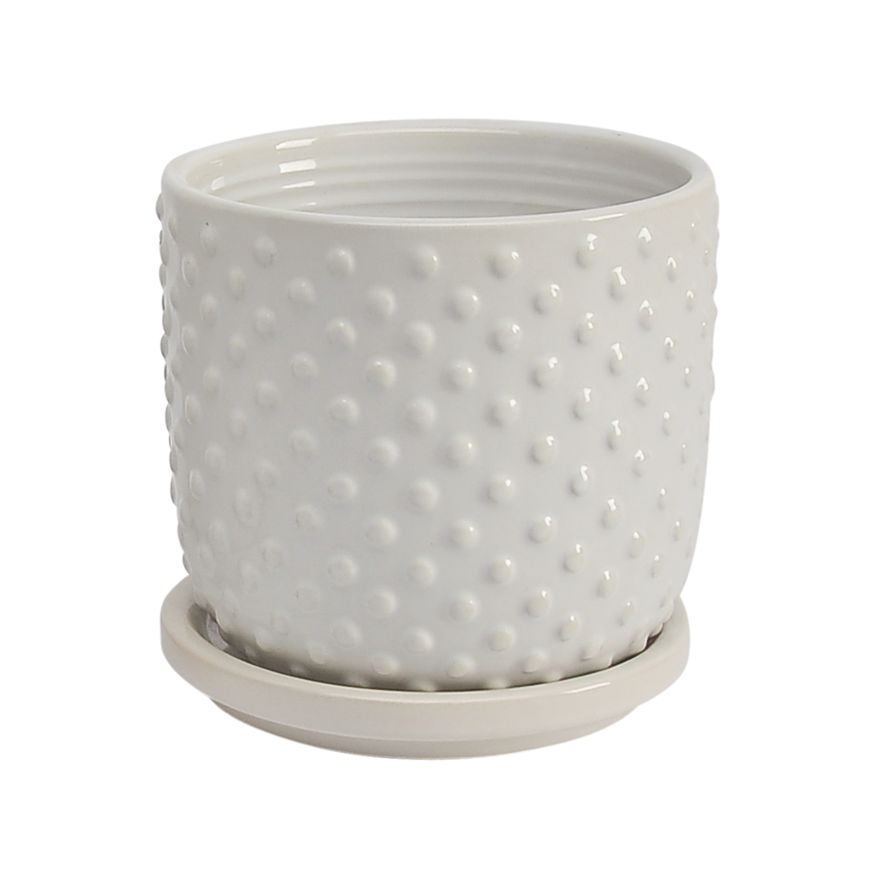 Sagebrook - 5"/6" Tiny Dots Planters With Saucer (Set Of 2) in White