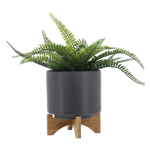 Sagebrook 8" Planter With Wood Stand - Matte Gray