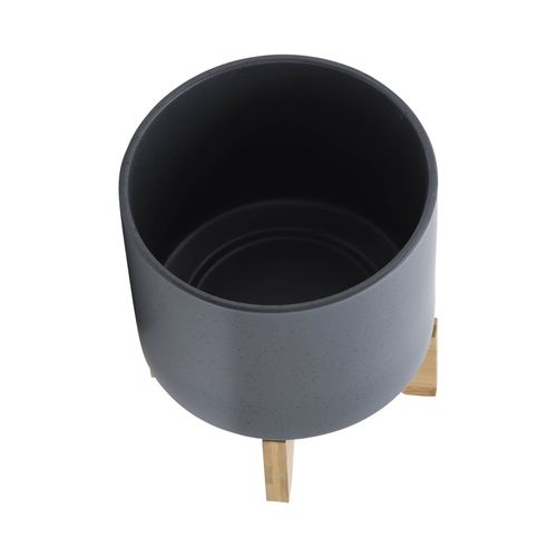 Sagebrook 8" Planter With Wood Stand - Matte Gray