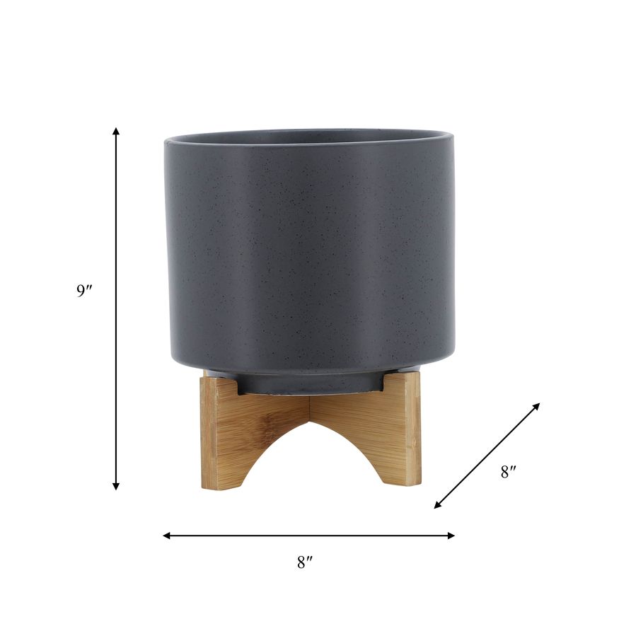 Sagebrook 8" Planter With Wood Stand - Matte Gray