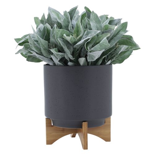 Sagebrook 10" Planter With Wood Stand - Matte Gray