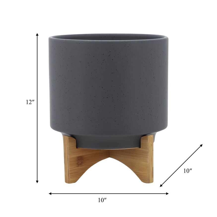 Sagebrook 10" Planter With Wood Stand - Matte Gray