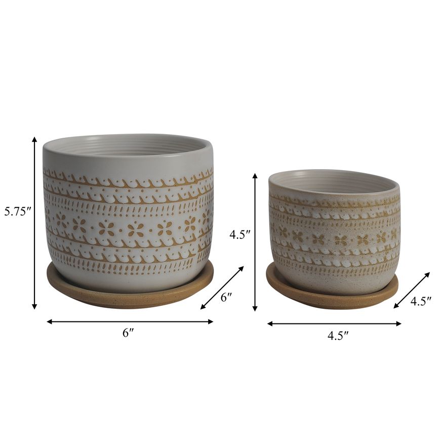 Sagebrook - 5"/6" Daisy Planters With Saucer (Set Of 2) in Brown