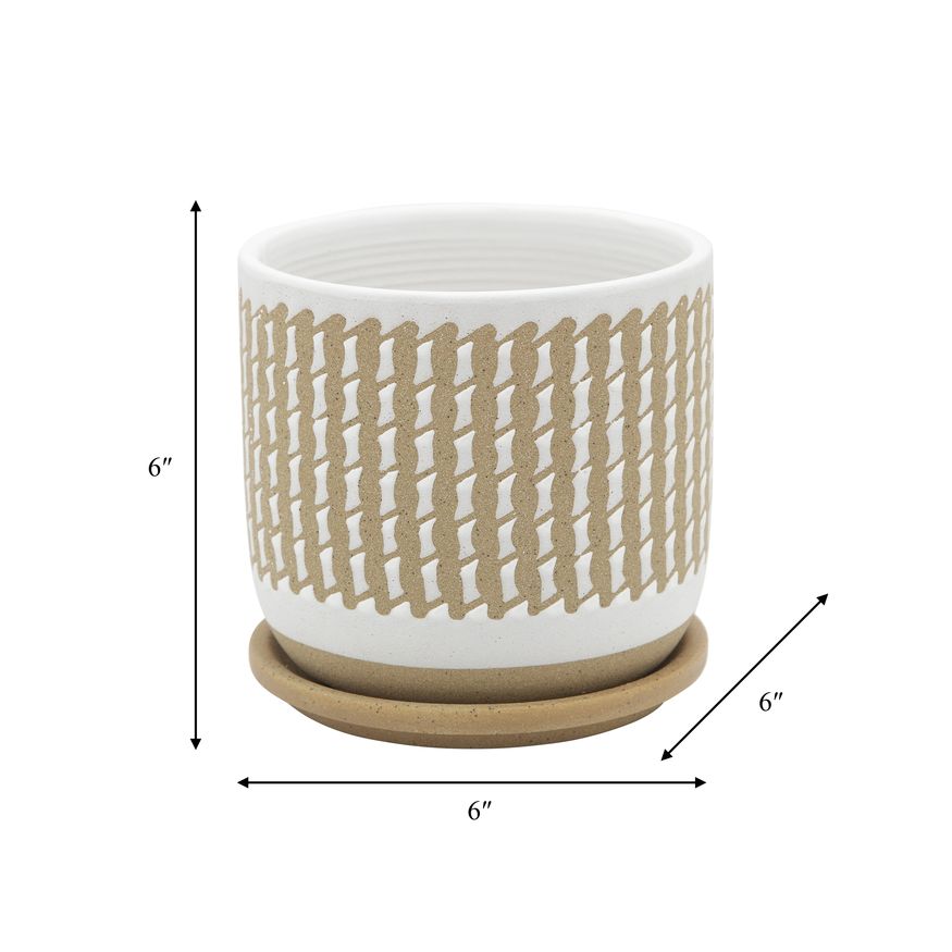 Sagebrook - 6" Wave Planter With Saucer in Brown