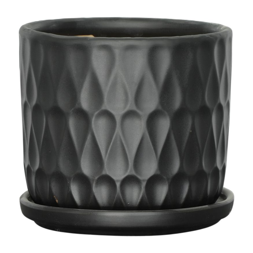 Sagebrook 6" Teardrop Planters with Saucer (Set Of 2) - Black