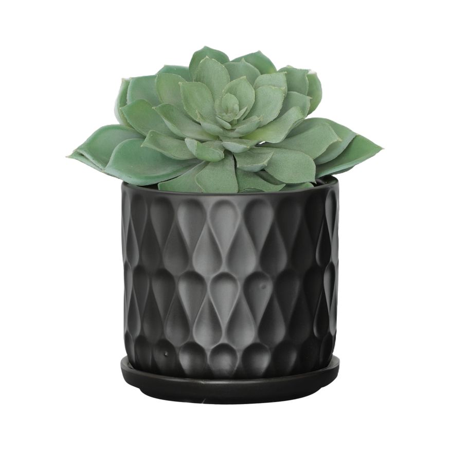 Sagebrook 6" Teardrop Planters with Saucer (Set Of 2) - Black