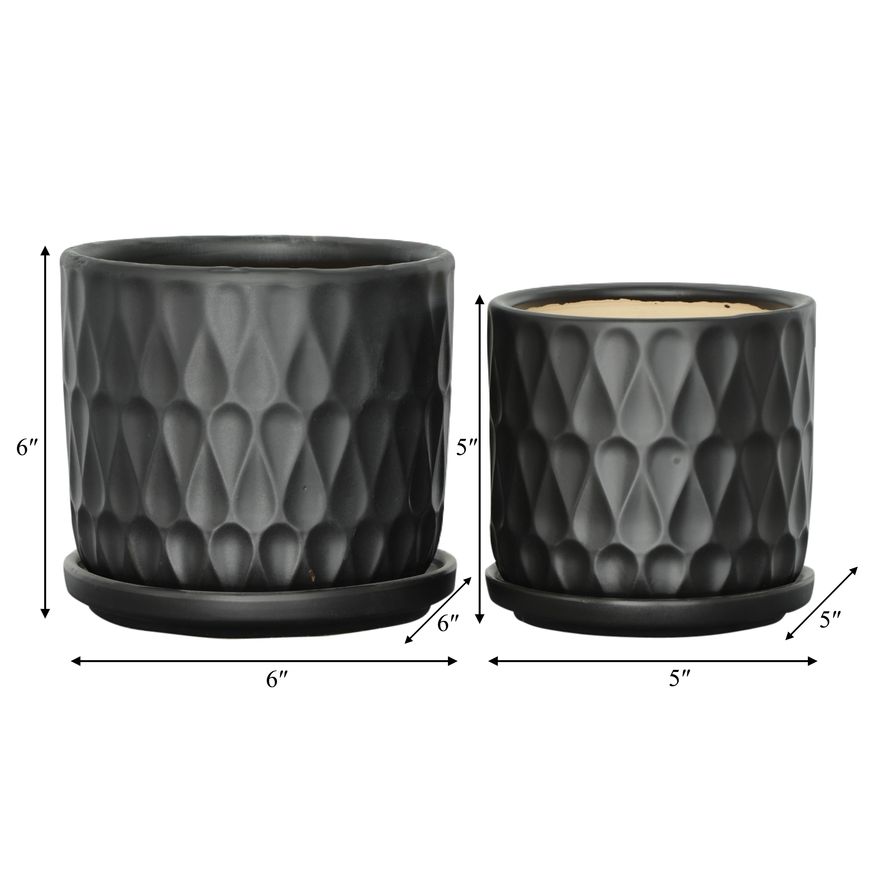 Sagebrook 6" Teardrop Planters with Saucer (Set Of 2) - Black