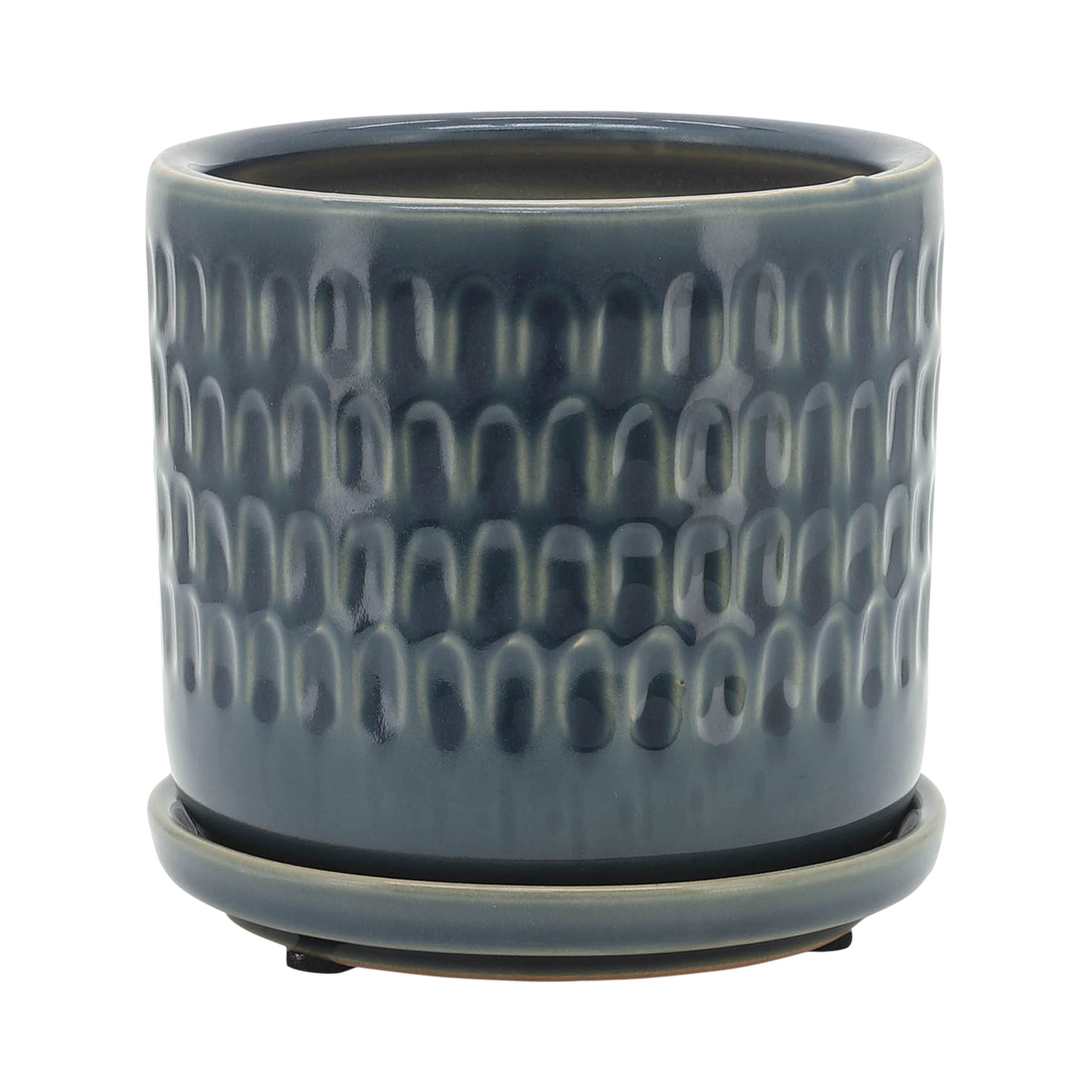 Sagebrook 6" Dimpled Planters with Saucer (Set Of 2) - Blue